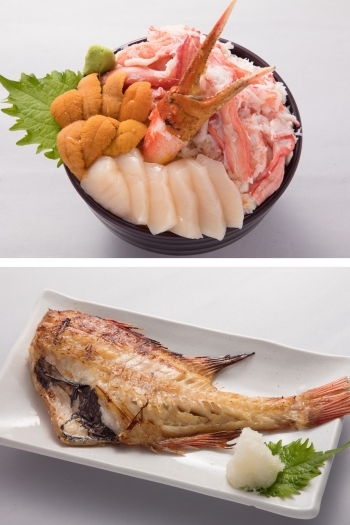 海鮮丼以外にも単品の焼き魚や刺身・定食も提供しています「市場食堂 味処たけだ」