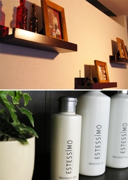 上：夫婦こだわりのインテリア
下：肌に優しい化粧品「理容室 Nico hair （ニコ・ヘアー） 札幌菊水店」