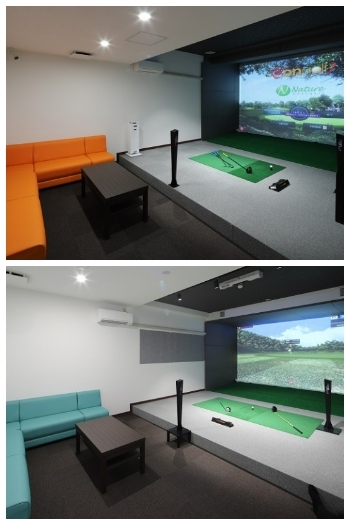 ラウンド用のお部屋のイメージです（全3打席）。両打席用も有「シミュレーションゴルフ倶楽部 Everyone」