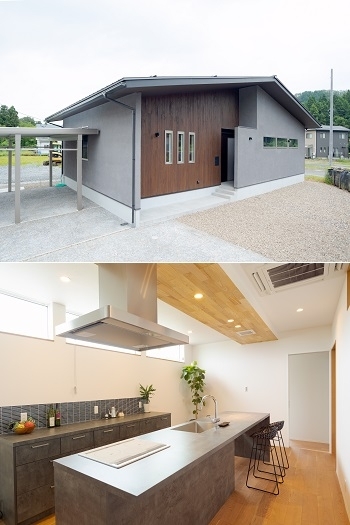 上：シックなデザインの平屋
下：明るく開放的な住空間「株式会社 タナベ住建」