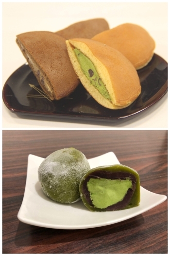 上：生クリームどら焼き
下：生クリーム大福「お茶の光玉園」