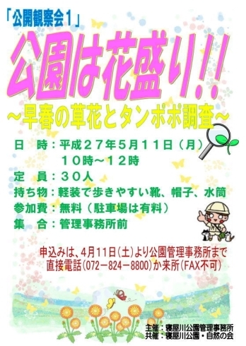 「「公開観察会１」　公園は花盛り！！　があります。」