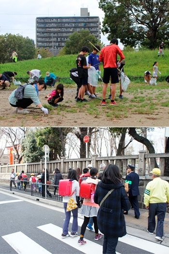 上：南区一斉清掃/下：子どもの見守り活動「京都市南区役所」