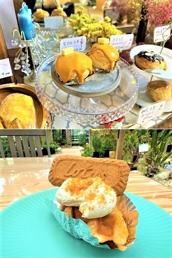 ダルゴナスコーン
クロッフルケーキ（クッキークリームチーズ）「韓国風カフェ Hugpopo（ハグポポ）」