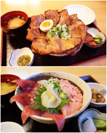 ボリュームたっぷりのみそ豚丼、味わい深いネギトロ鉄火丼「下仁田 荒船の湯」