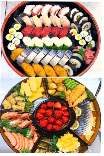 上：寿司の盛り合わせ
下：オードブル「魚駒」