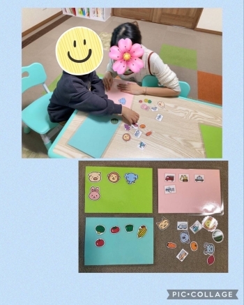 個別課題の絵合わせを行っています「児童発達支援・放課後等デイサービスこぱんはうすさくら札幌元町教室」