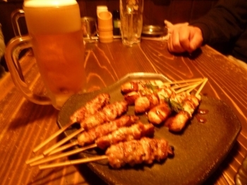 焼き鳥５本と生ビール！