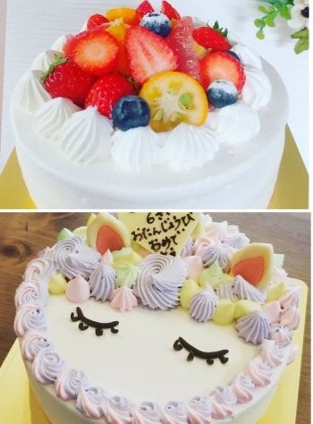 上：バースデーケーキ
下：お客様の願いを叶えるオリジナルケーキ「宇佐美菓子店A la maison」