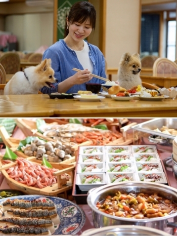 夕食朝食会場ラウンジ
夕食バイキング
「わんちゃんと泊まる温泉宿 皆生温泉 松涛園」