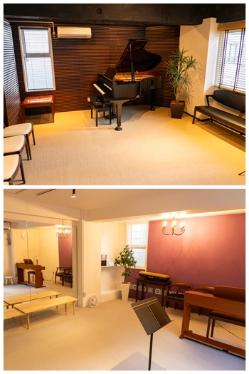 （上）3階　グランドピアノあり
（下）2階　電子ピアノあり「Arton音楽教室（アートオン）」
