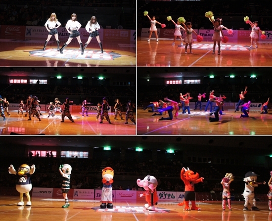 バスケ×ダンスプロジェクトのオフィシャルブースターとして「SHAKE」がゲストLIVE（左上）、千葉県内のスポーツに関するマスコットキャラクターが大集合（下）、ほかダンスチームが会場を盛り上げます。