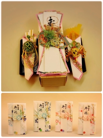 白生地と、出産祝い用のオーガニックガーゼハンカチの祝儀袋「すみの 神戸西神プレンティ店」