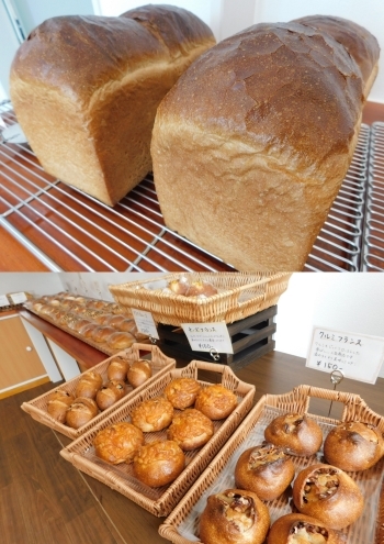 上：自慢の山食パン／下：焼き立て調理パン「かごぱん」