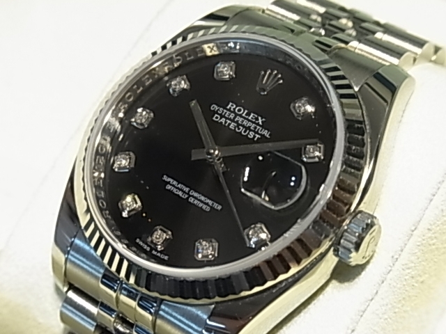 「ロレックス デイトジャスト 116234G 10Pダイヤ G番 メンズ腕時計 高価買取」