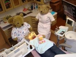 診療中の様子を、可愛い熊さんを使って表現しました。「鈴木歯科医院」