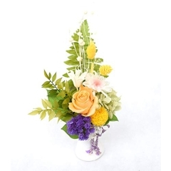プリザーブドフラワー 仏花 アレンジ 花器付き 芭-イエロー-