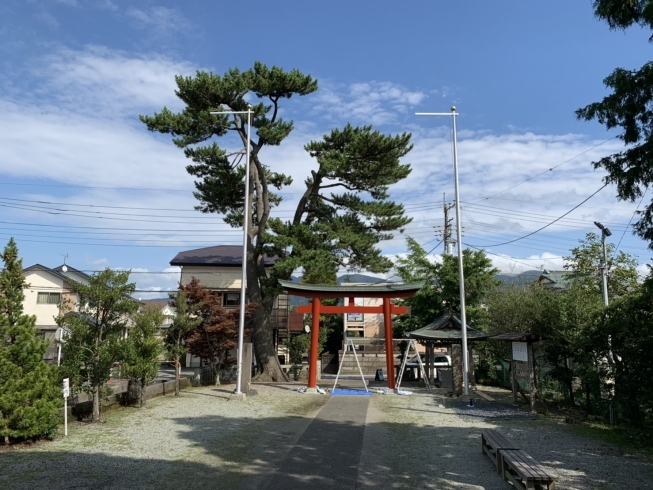 逆から見た鳥居は雰囲気が違うでしょ？「地元、萩原神社の鳥居と回廊や賽銭箱を塗装しました」