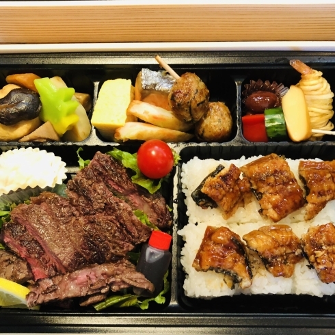 和牛ステーキ&うなぎのお弁当は一番人気のお弁当です「ご法事のお弁当をお届けしました。」