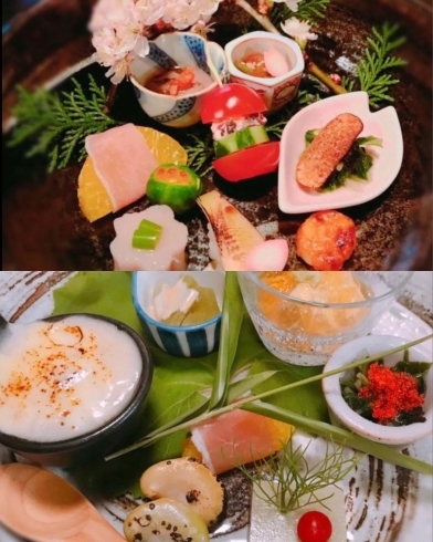 ある日の前菜「風薫る季節、新緑がまぶしい猪名川町広根。古民家レストラン・想月の料理長が織り成すお料理をお楽しみください。」