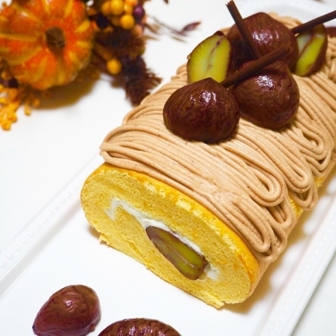マロンロール「秋に食べたくなるモンブランデコ！岡山市北区庭瀬のケーキ屋さん、洋菓子工房おかしな時間」