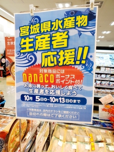 「宮城県水産物 生産者応援！nanacoボーナスポイントが付きますよ✨」