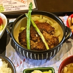 【21日目】ごっつぉランチ（ハンバーグと焼アスパラ）