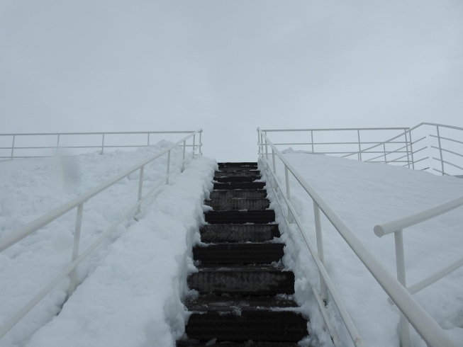 屋上通行可能です「水の駅「ビュー福島潟」積雪状況(2021年1月13日)」