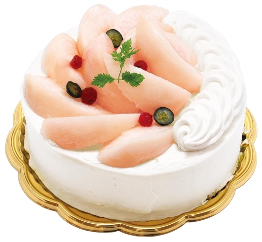 岡山県産　白桃のホールケーキ「フルーツのプロが厳選した「旬」「新鮮」にこだわり、珍しい品種を使用した限定ホールケーキはいかがでしょうか。【行徳・妙典・市川市・浦安市・江戸川区周辺でリフォームをお考えなら東京ベイクリエイト】」