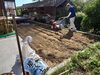 バーク堆肥などををたっぷり混ぜて植えていきます「芝張り工事（コウライ芝）　出雲市」