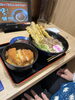 妻は温かい肉ごぼう天　ミニカツ丼　ぼた餅「八千代　資(すけ)さんうどん　アンティークDEN」