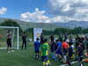 開会式にてコーチの紹介「木曽ロータリークラブ主催　松本山雅協力　木曽少年サッカー教室開催」