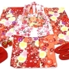 七五三 女の子 3歳用 着物フルセット（赤 × 白 × 華やか花柄）