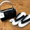 草履とバック　黒×シルバー　鼻緒スワロフスキー飾り　