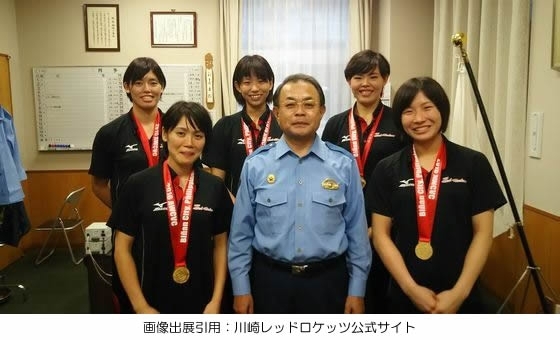 「川崎レッドロケッツの選手が中原区役所、警察署、消防署、川崎市役所を表敬訪問しました」