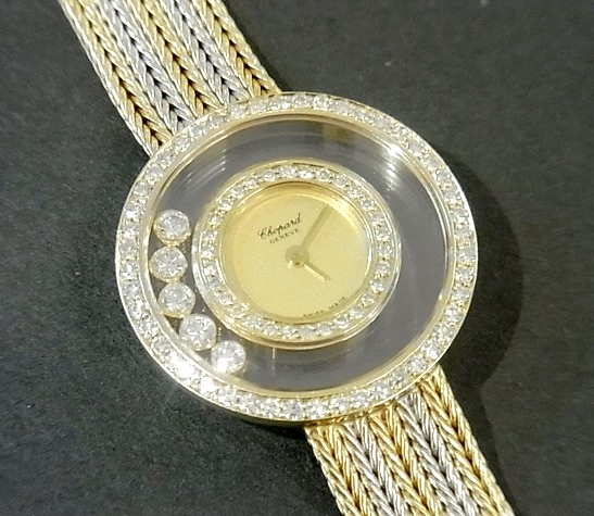 「ショパール K18YG ハッピーダイヤモンド 4097 5Pダイヤ レディース腕時計 高価買取」