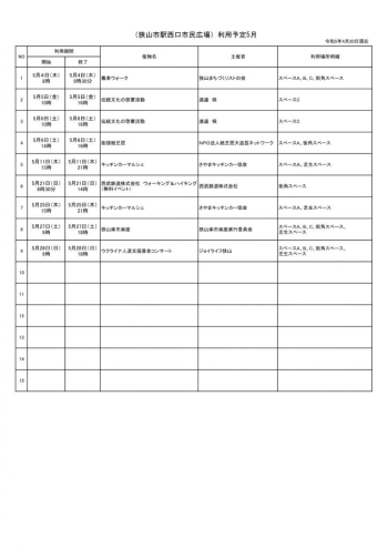 ５月の西口市民広場催物予定表