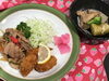 「本日のAランチ カキフライと焼肉です。」