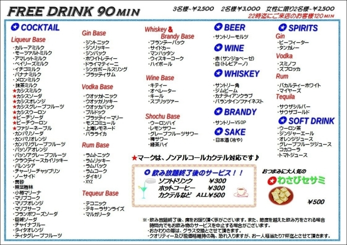 「飲み放題メニューの詳細」