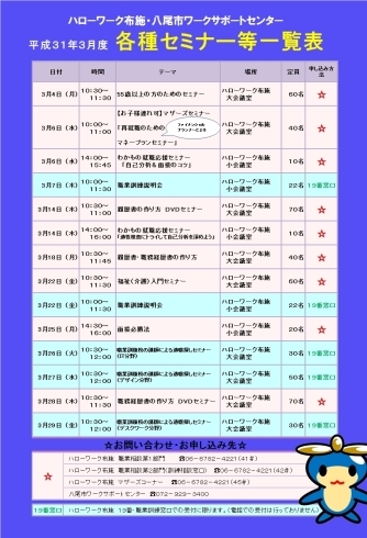 「ハローワーク布施の３月開催セミナーのご案内です！」