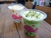 「タピオカドリンクに80円プラスでホイップクリーム追加できます！　　　　　　　　　　抹茶ミルク、キャラメルミルクもできます！」
