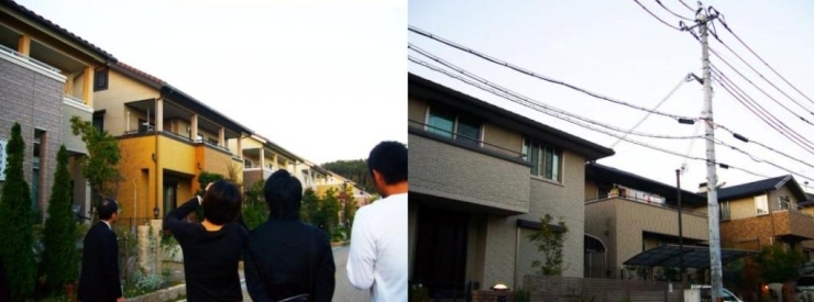 この二つの写真を比べると違いが分かりますか?左は電柱をなくして、電線を全て地下に埋めてあるんです!!つい空を見上げたくなる街です♪(〃▽〃)