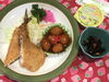 「本日のAランチはさんまフライと肉団子」