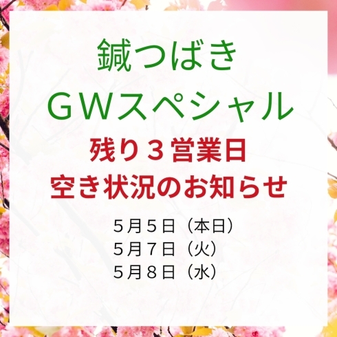 「【空き状況】鍼つばき　GWスペシャル」