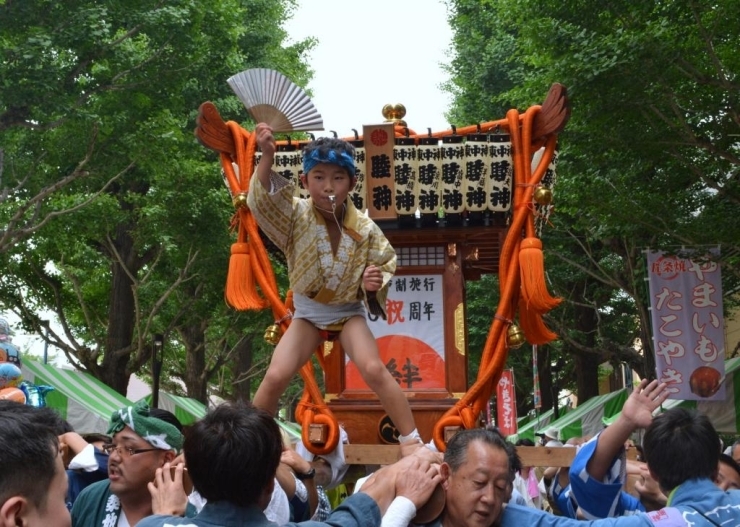 『東中神睦神輿愛好会』<br>少年が吹くリズミカルな笛とそれに合わせて渡御する様子が印象的。