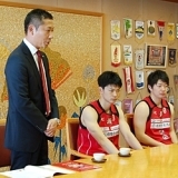 島田球団代表と石井選手・星野選手が市長表敬訪問