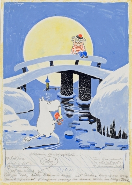 トーベ・ヤンソン「ムーミン谷の冬」表紙絵のための習作、インク・水彩、1956-1957年<br>
