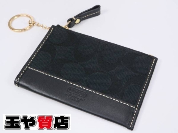 美品 コーチ coach シグネチャー コインケース キーリング付 黒 | 玉や