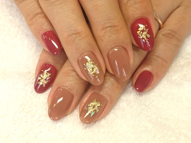 ブラウン ボルドーの秋ネイル Nail Salon Mieux ネイルサロン