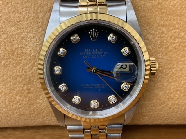ダイヤ付　ロレックス　デイトジャスト　高額査定「ロレックス ROLEX デイトジャスト  16233G メンズ腕時計　お買取りさせて頂きました。 　　貴金属、バッグ、時計、切手、ビール券　お売り下さい」